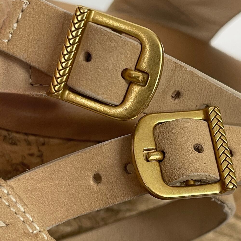 Ugg Elena Wedge Sandals Sz 8.5 Horchata Beige Nubuck Leather 3" Jute Cork Heel - Picture 5 of 11